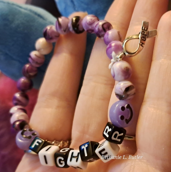 Cancer Purple Homemade Bead And Charm Bracelet "hope" - Picture 11 of 13
